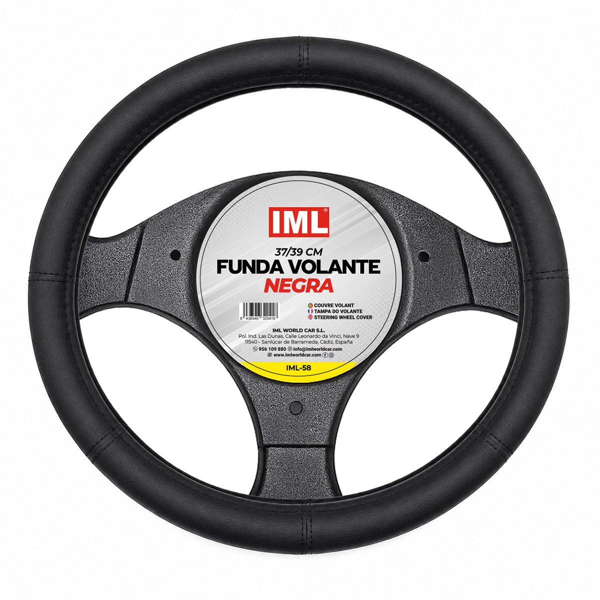 Funda Negra para Volante de Coche 37-39 cm