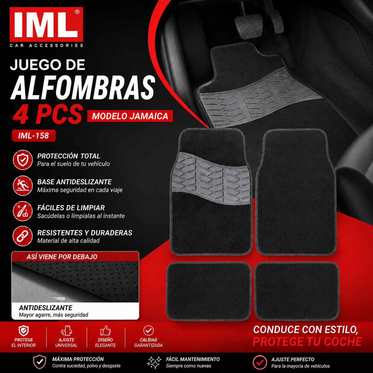 Juego de Alfombras de Moqueta Jamaica para Coches 4 Piezas - Imagen 2