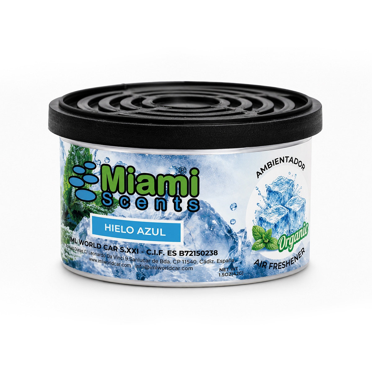 Expositor Ice Blue - Ambientador de coche Miami Scents (Lata orgánica)