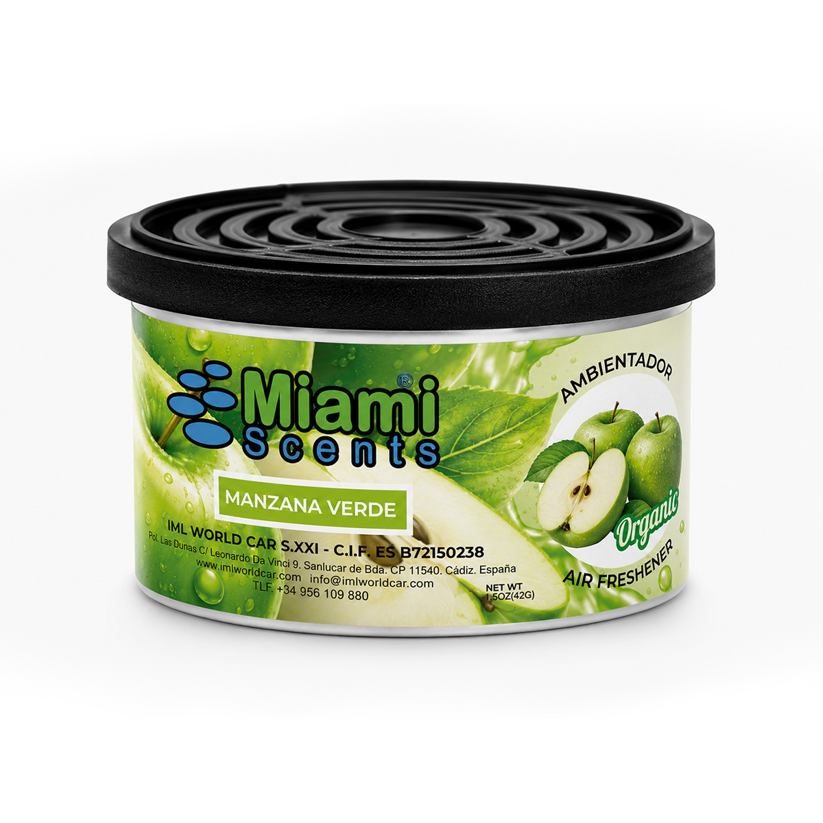 Expositor Manzana Verde - Ambientador de coche Miami Scents (Lata orgánica)